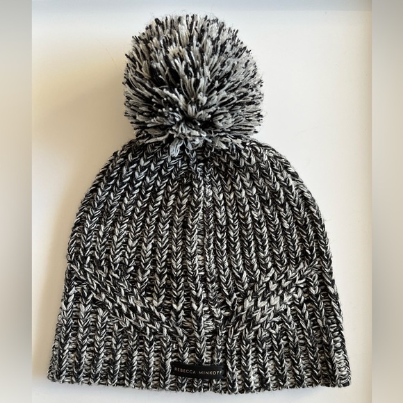 Women’s Rebecca Minkoff Marled 2 Beanie Hat and Arm Warmer 2pc Set Black Knitted - Picture 3 of 9